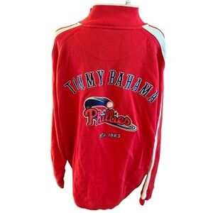 Tommy‎ Bahama Mens Baseball MLB Philadelphia Phillies Zip Sweater Red Sz 2XL
